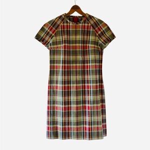 Plaid Short Sleeve Dress - Multicolor